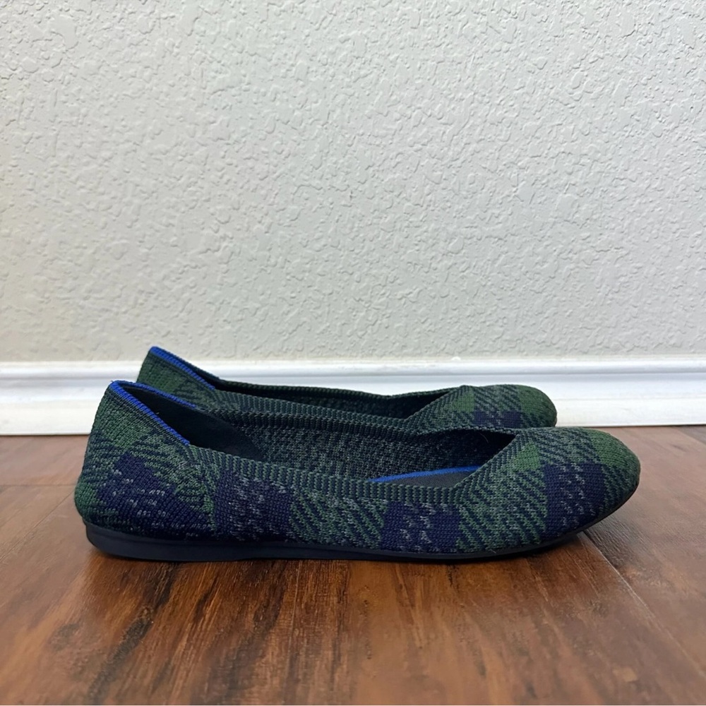 ROTHY'S Forest Green Plaid Flats US 8 Round Toe Ballet *RETIRED* Insert Missing